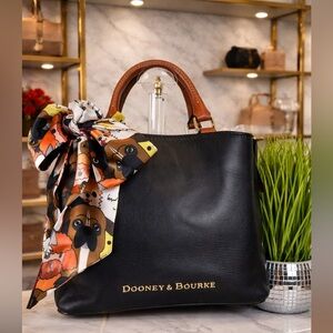 Dooney & Bourke Black Tan City Small Barlow Satchel Bag Hand Crossbody Mini Purs